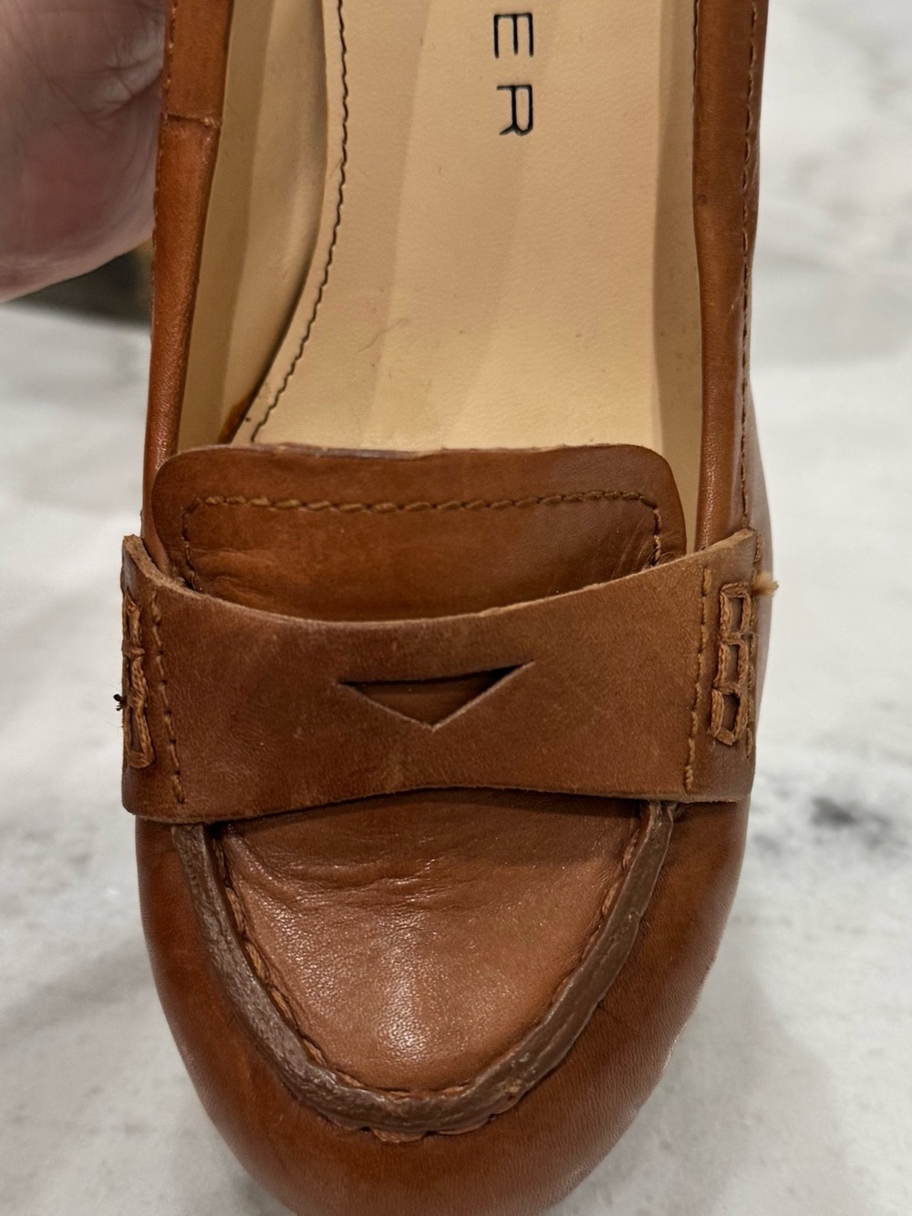 Marc Fisher Tan Leather Platform Penny Loafers 7M - Picture 12 of 13